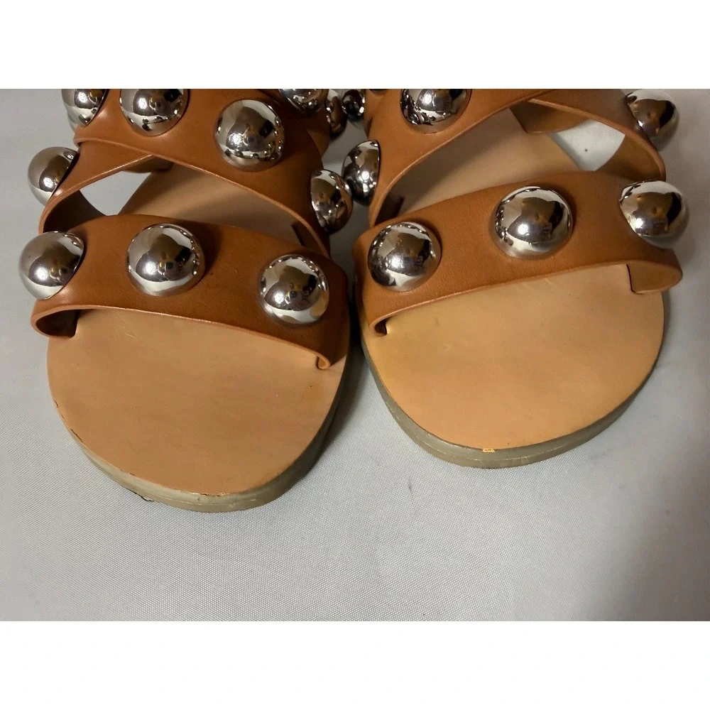 Marc Fisher Bryte 2 Slide Sandals Brown Faux Leather Silver Studded Size 6M